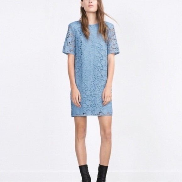 NWT Zara Floral Lace Crochet Overlay Boho Mini Dress SZ Small - Picture 1 of 12